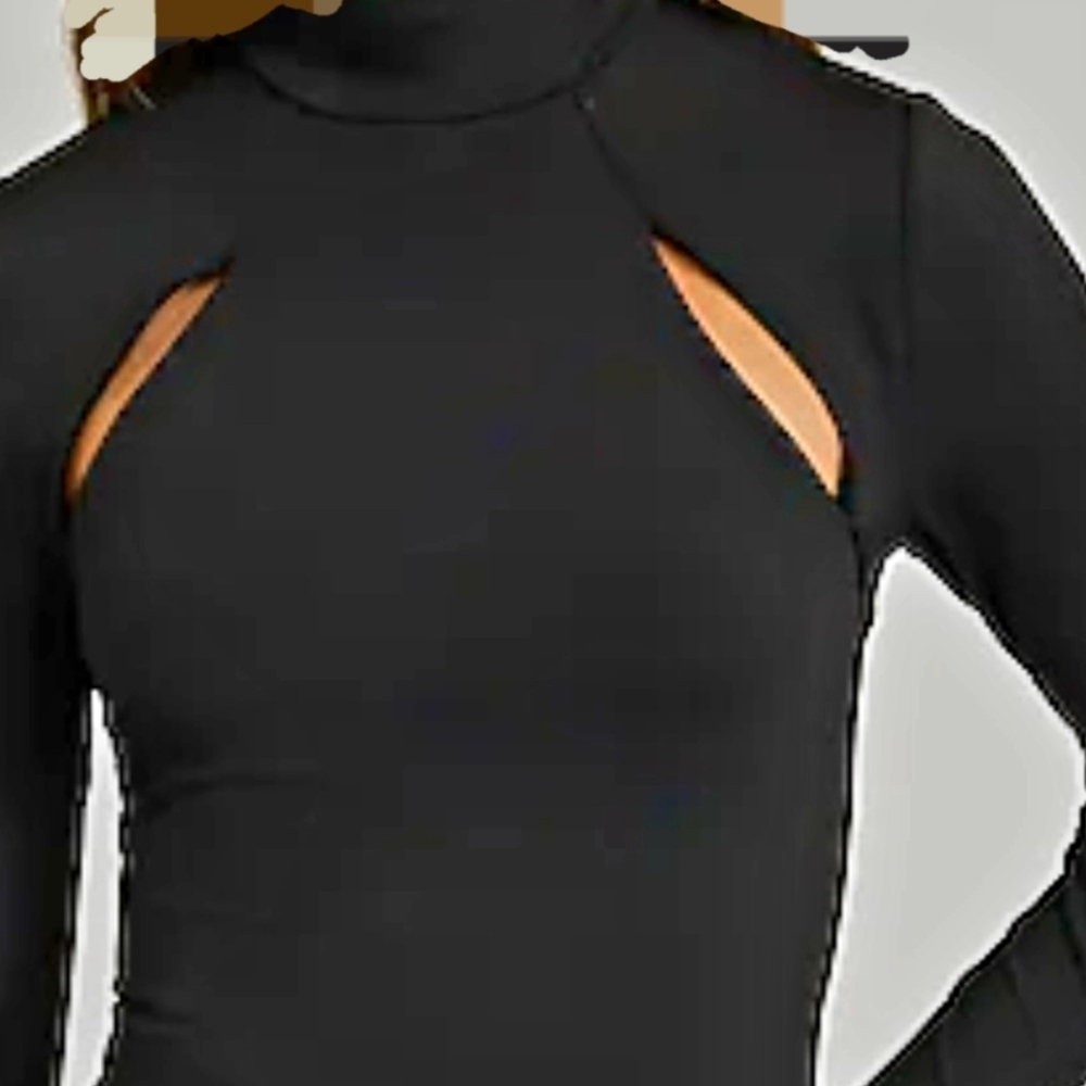 Express Black Cut-Out Turtleneck Blouse